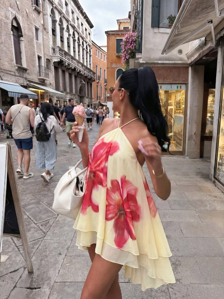 Elegant Casual Women's Floral Halter Mini Dress